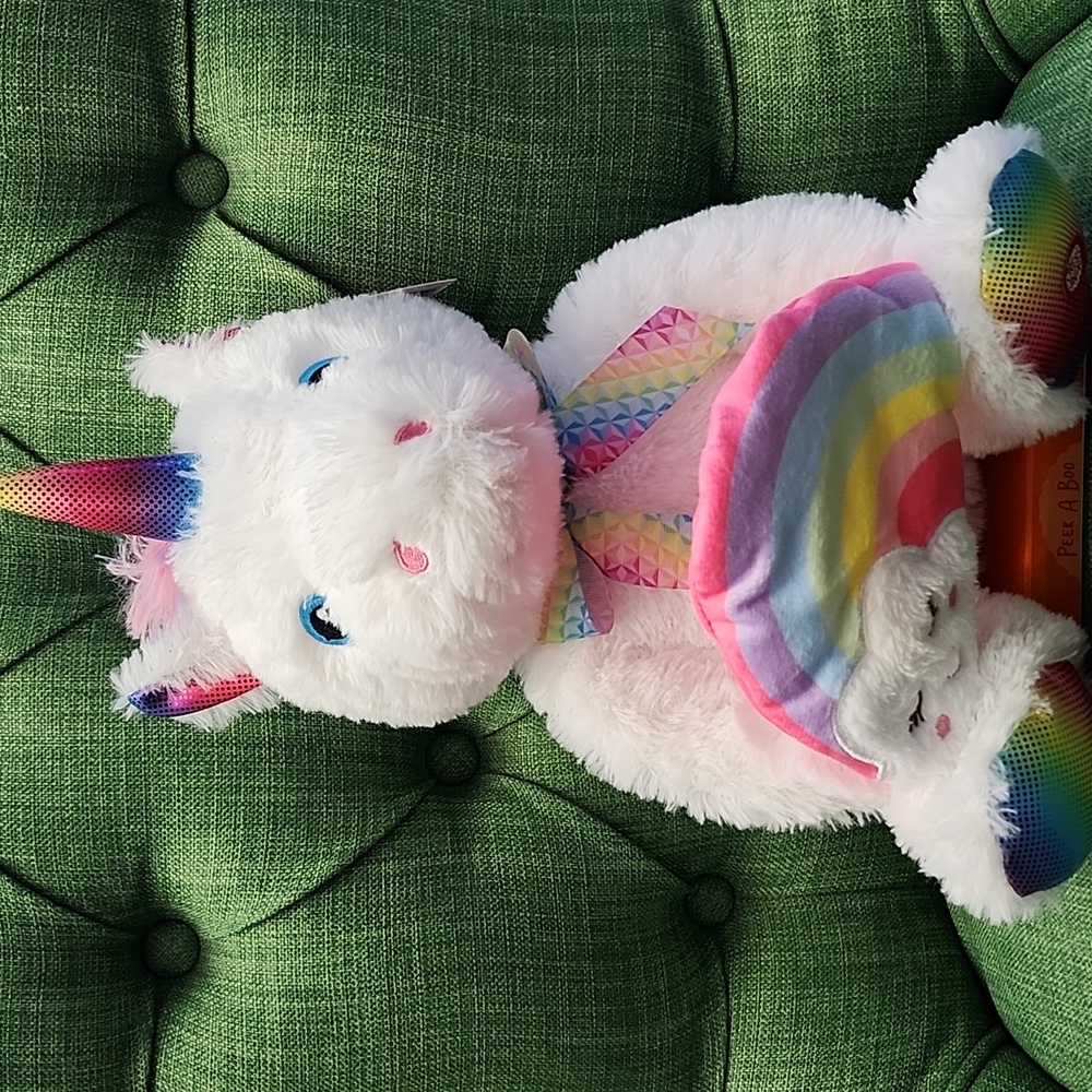 Peek A Boo Plush Unicorn with Rainbow Accents